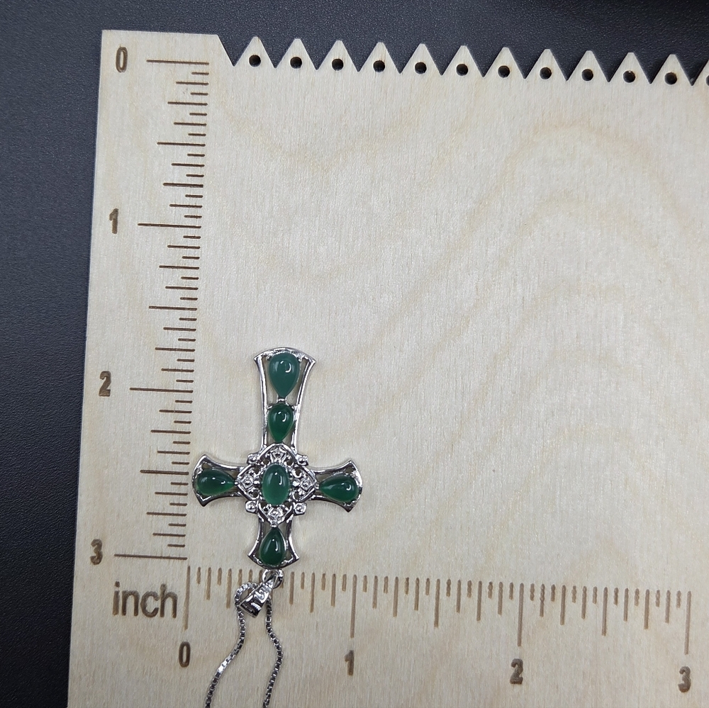 Sterling Silver And Onyx Cross Pendant Necklace. 18 Inches With 2 Inch Extender - Picture 3 of 6